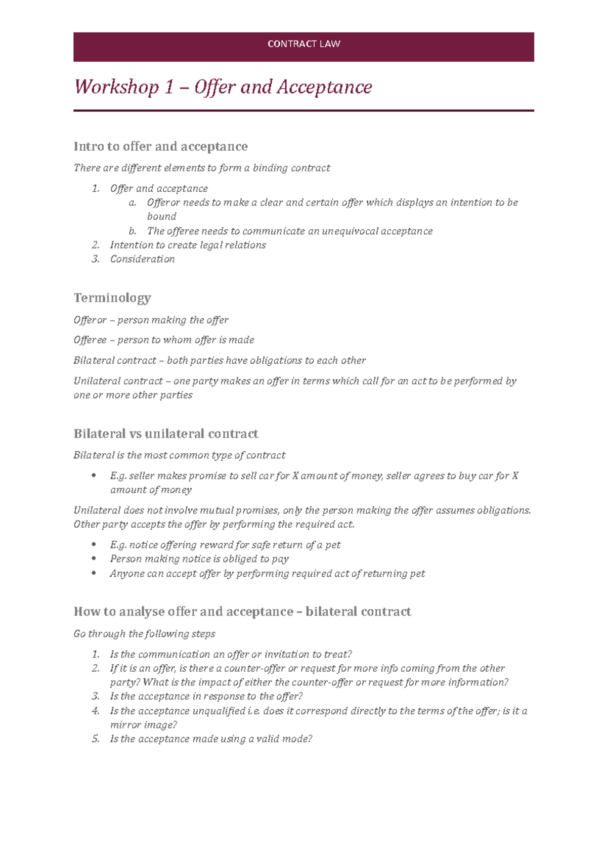 1 - Offer and Acceptance - Workshop 1 – Offer and Acceptance Intro to ...