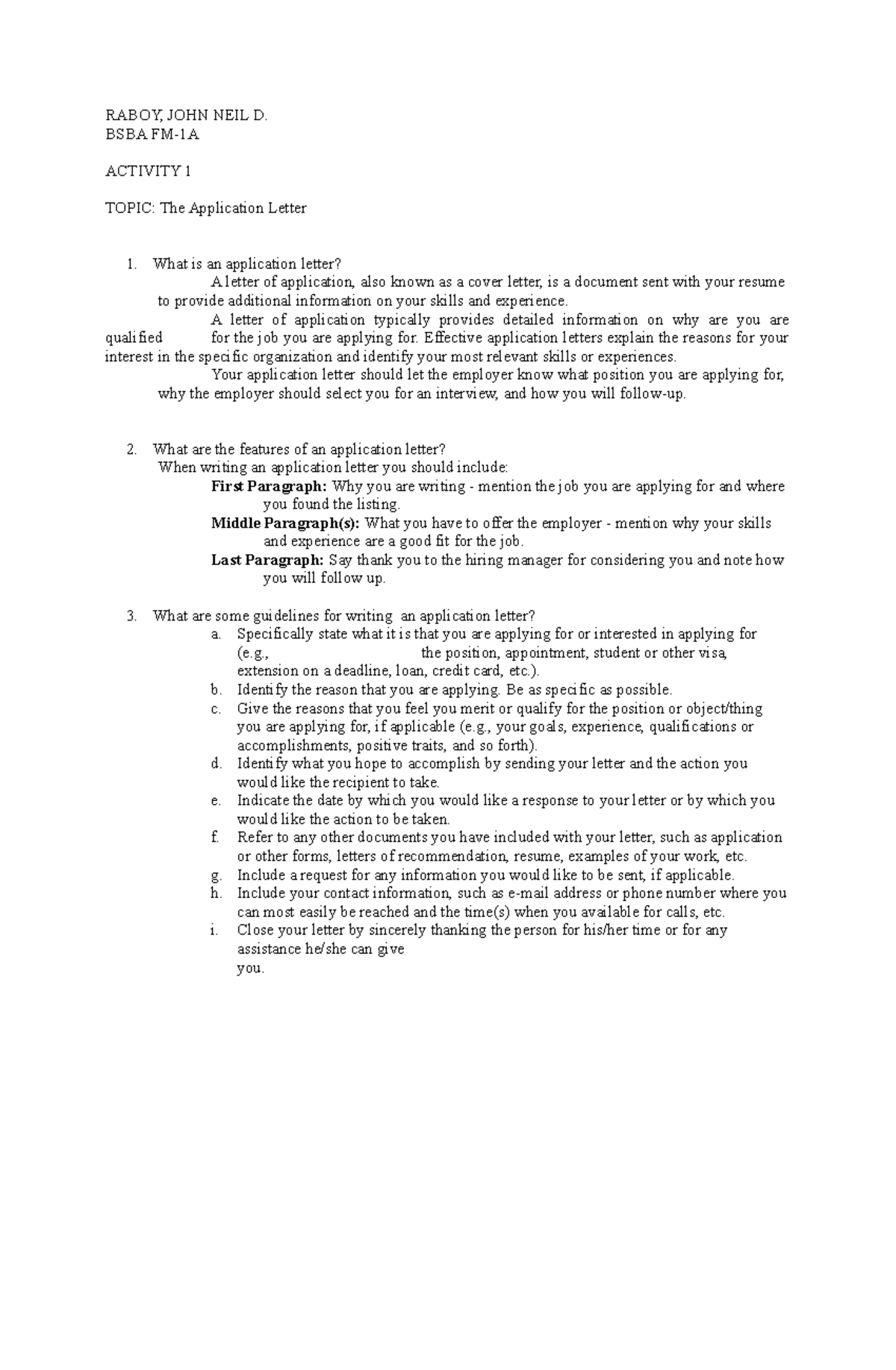 Activity 1- Application Letter - RABOY, JOHN NEIL D. BSBA FM-1A ...