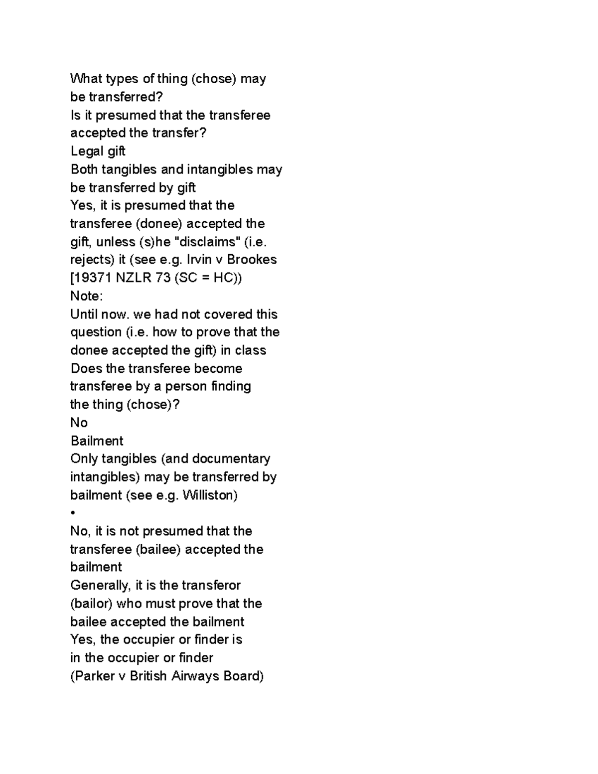 Trusts - What types of thing (chose) may be transferred? Is it presumed ...