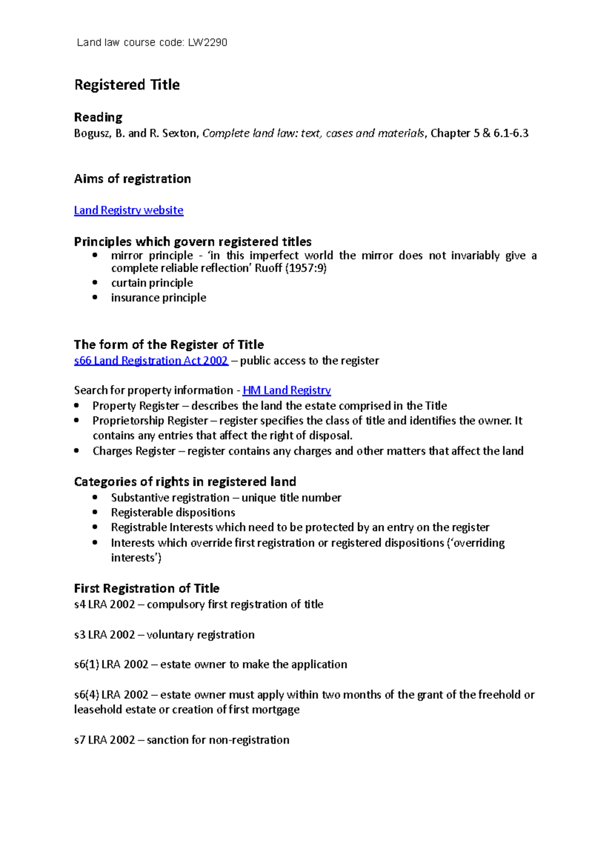 Registered Title Lecture Guide - Registered Title Reading Bogusz, B ...