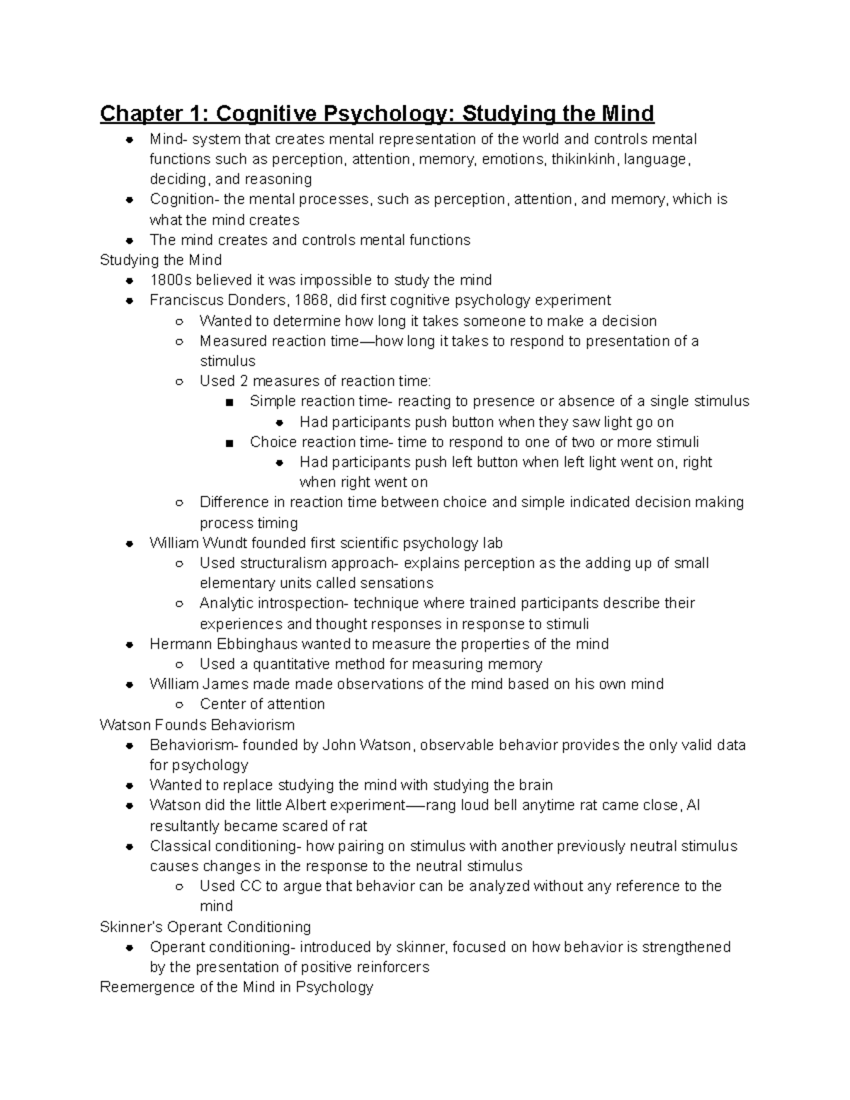 Chapter 1 Cognitive Psychology Studying The Mind - Studocu