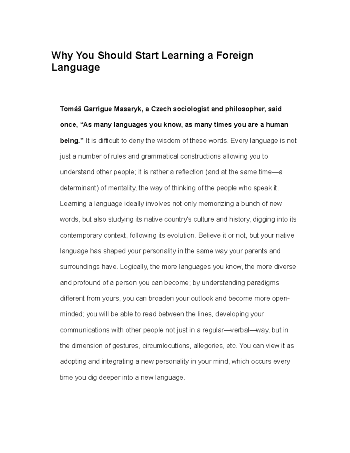 why should students learn a foreign language essay