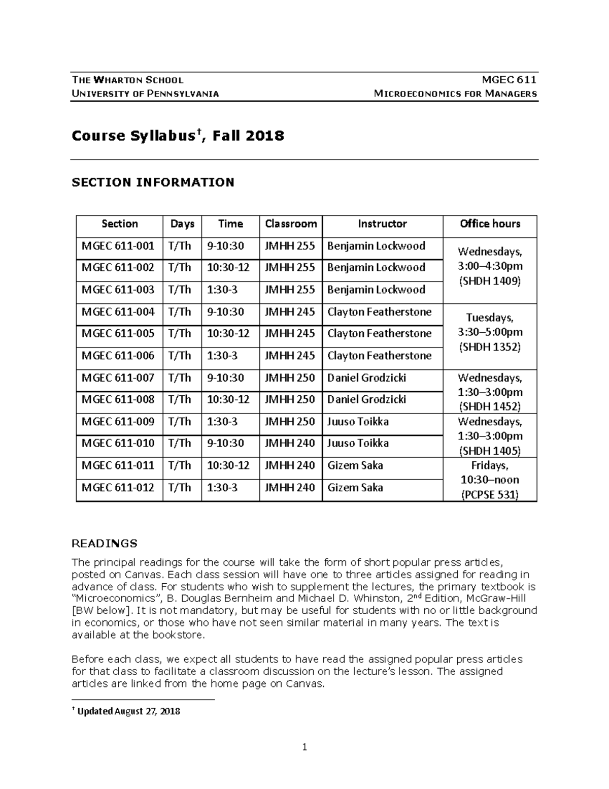 MGEC 611 Fall 2018 - THE WHARTON SCHOOL UNIVERSITY OF PENNSYLVANIA MGEC ...