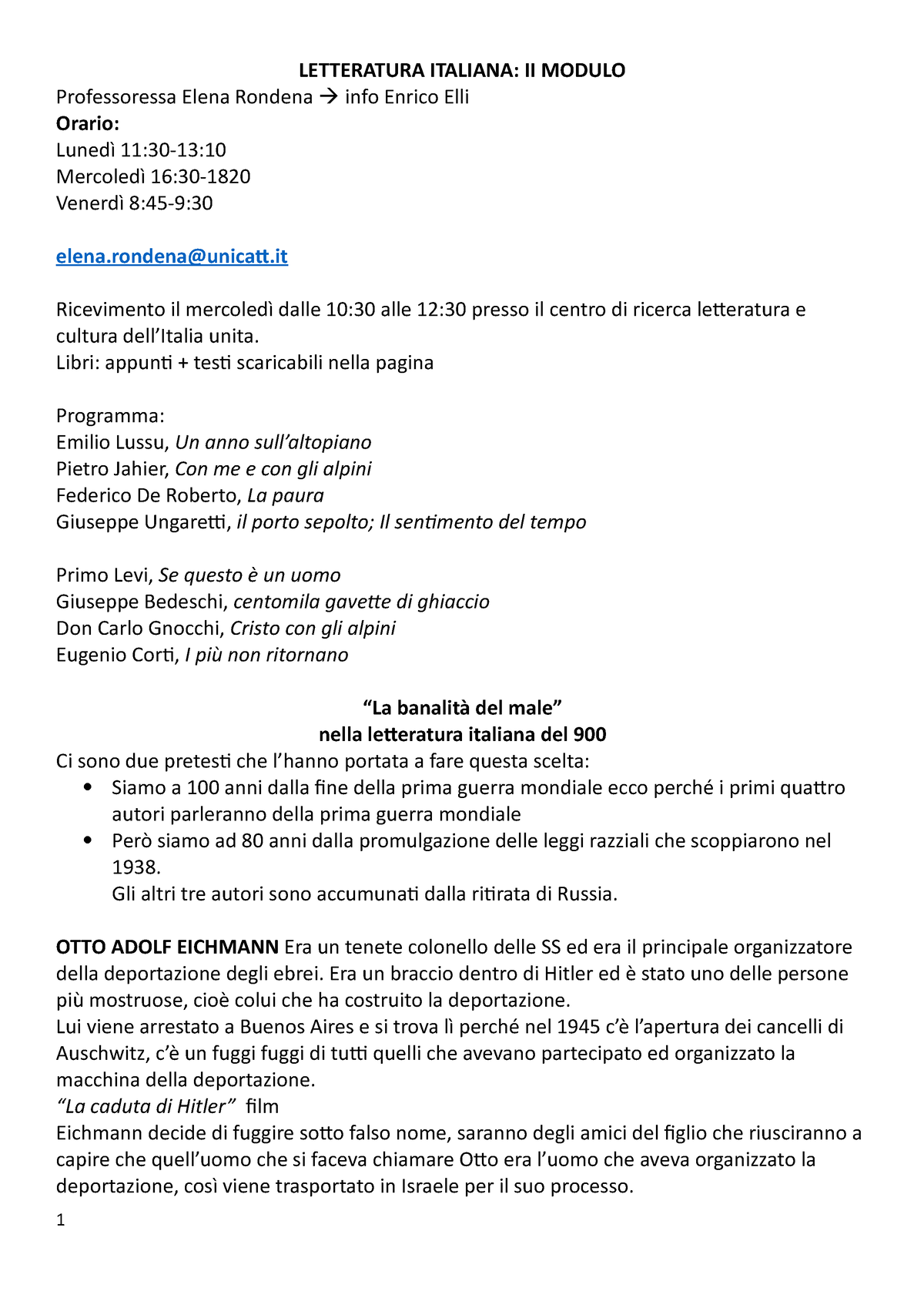 Appunti modulo II - LETTERATURA ITALIANA: II MODULO Professoressa Elena  Rondena  info Enrico Elli - Studocu