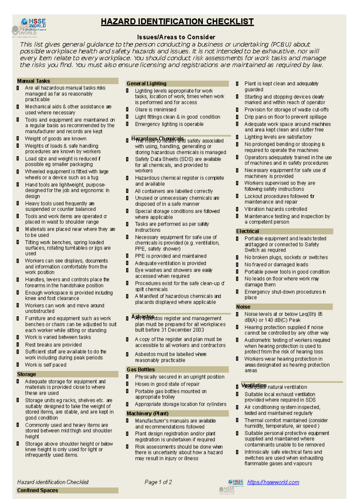 Hazard- Identification- Checklist - HAZARD IDENTIFICATION CHECKLIST ...