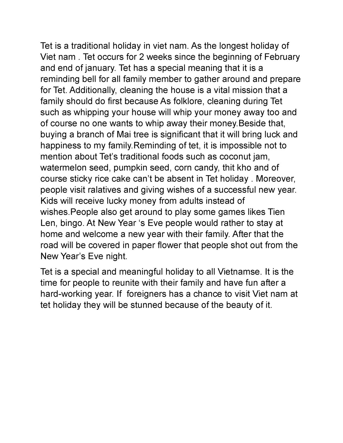 write an essay about tet holiday