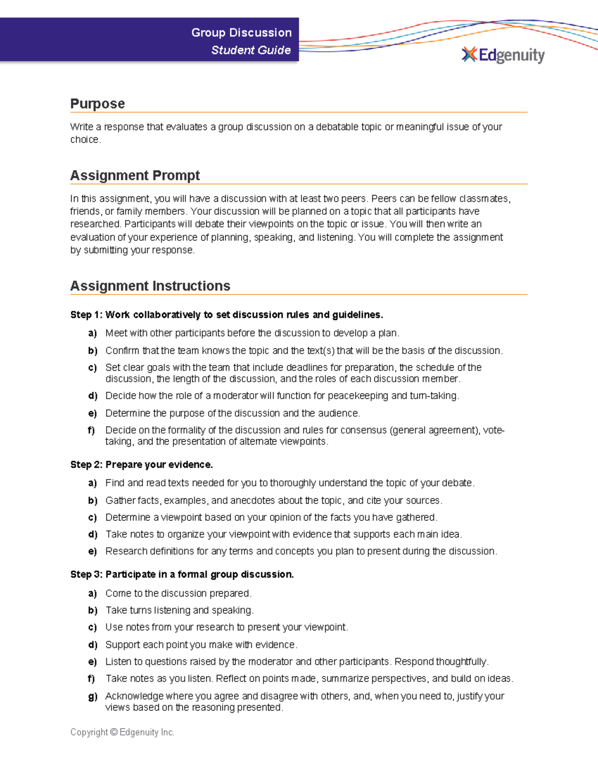 Project Group Discussion Student Guide - Group Discussion Student Guide 