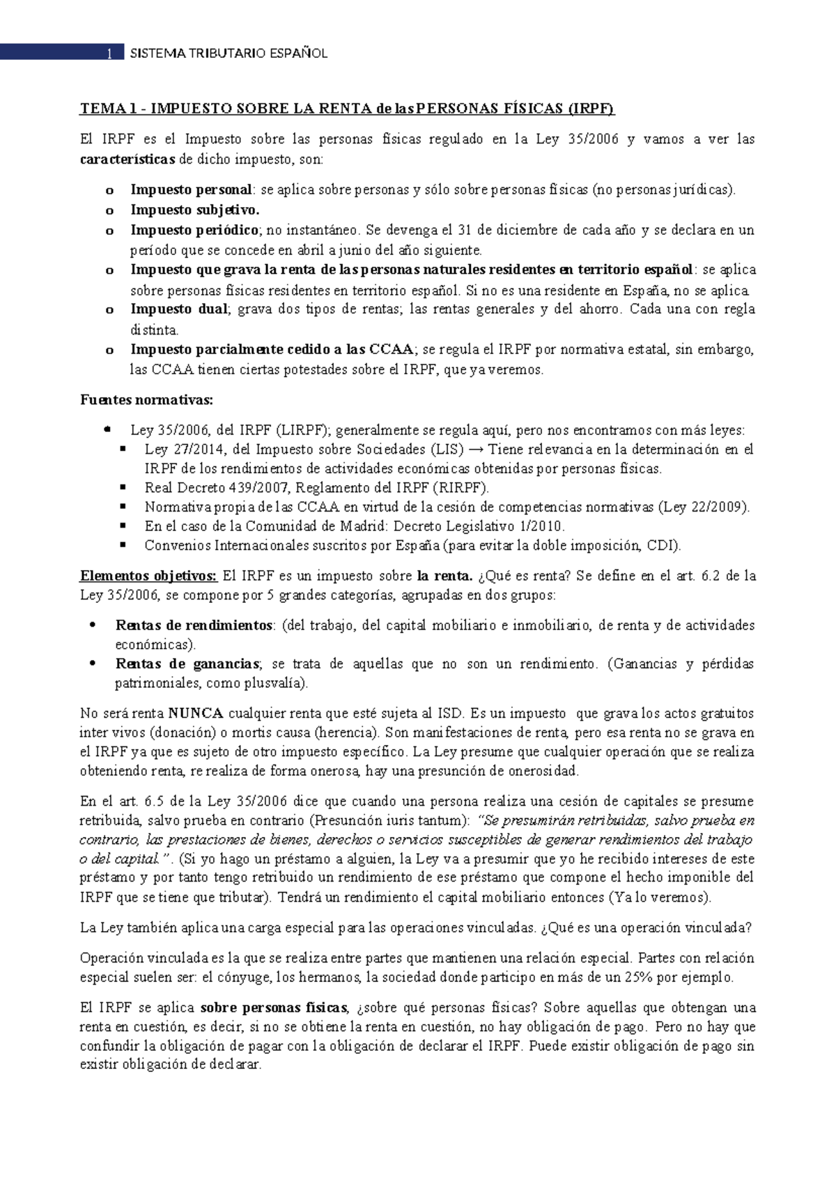 Apuntes IRPF entendibles - TEMA 1 - IMPUESTO SOBRE LA RENTA de las ...