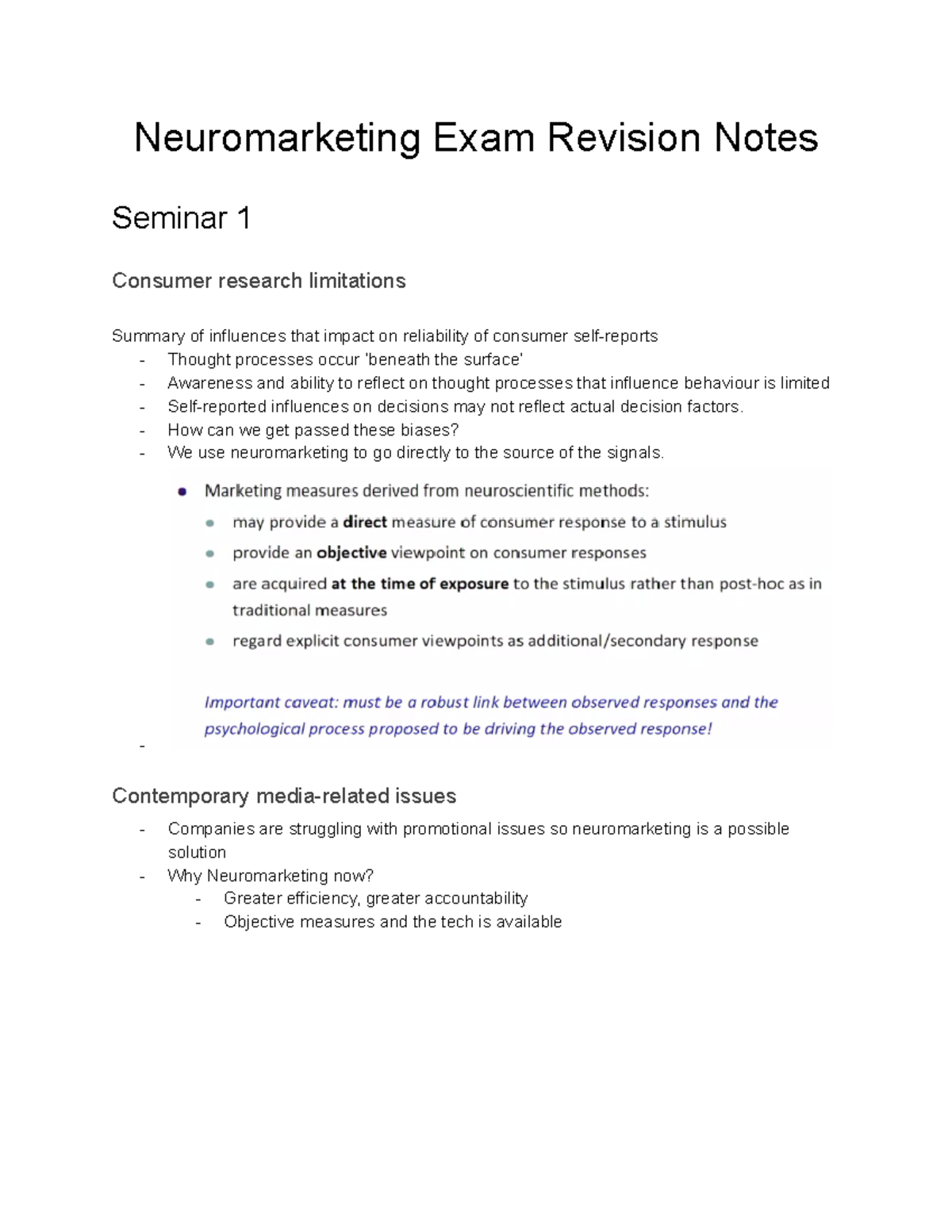 NM Exam Revision Notes Neuromarketing Exam Revision Notes Seminar 1