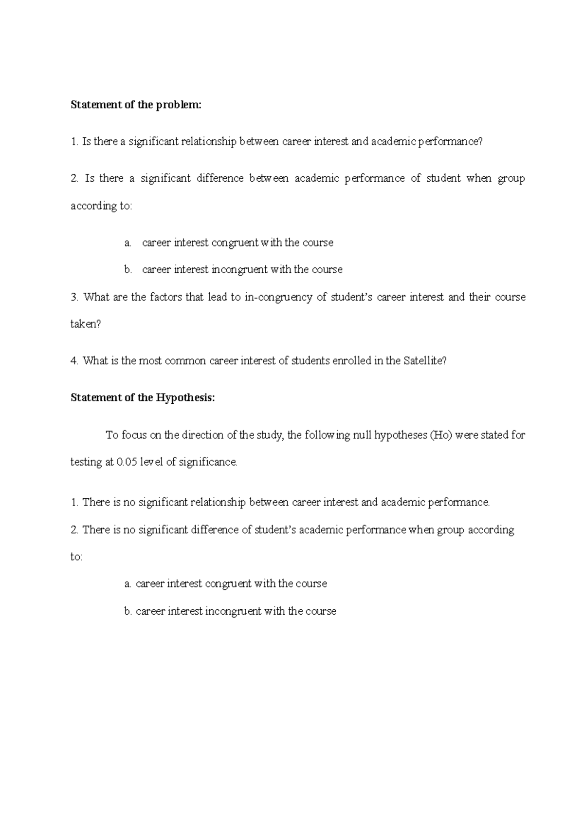 Research Statement of the Problem - Statement of the problem: Is there ...