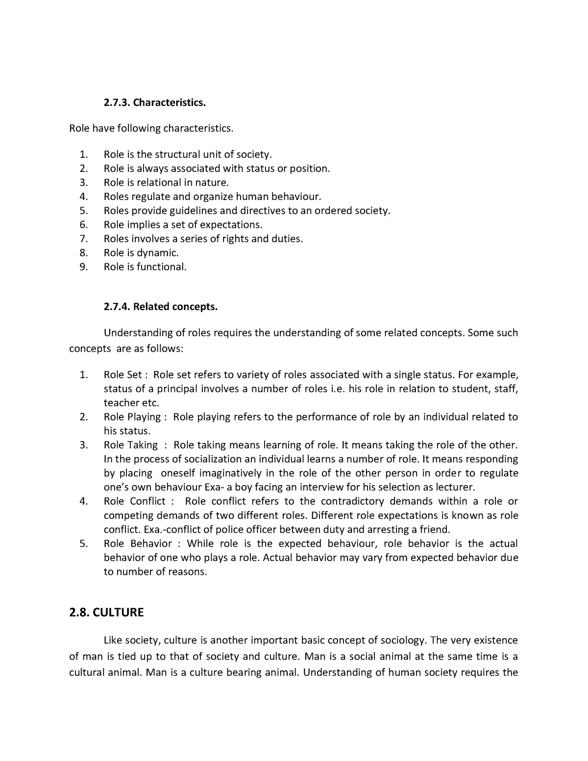 Sociology-17 - Introduction - 2.7. Characteristics. Role have following ...