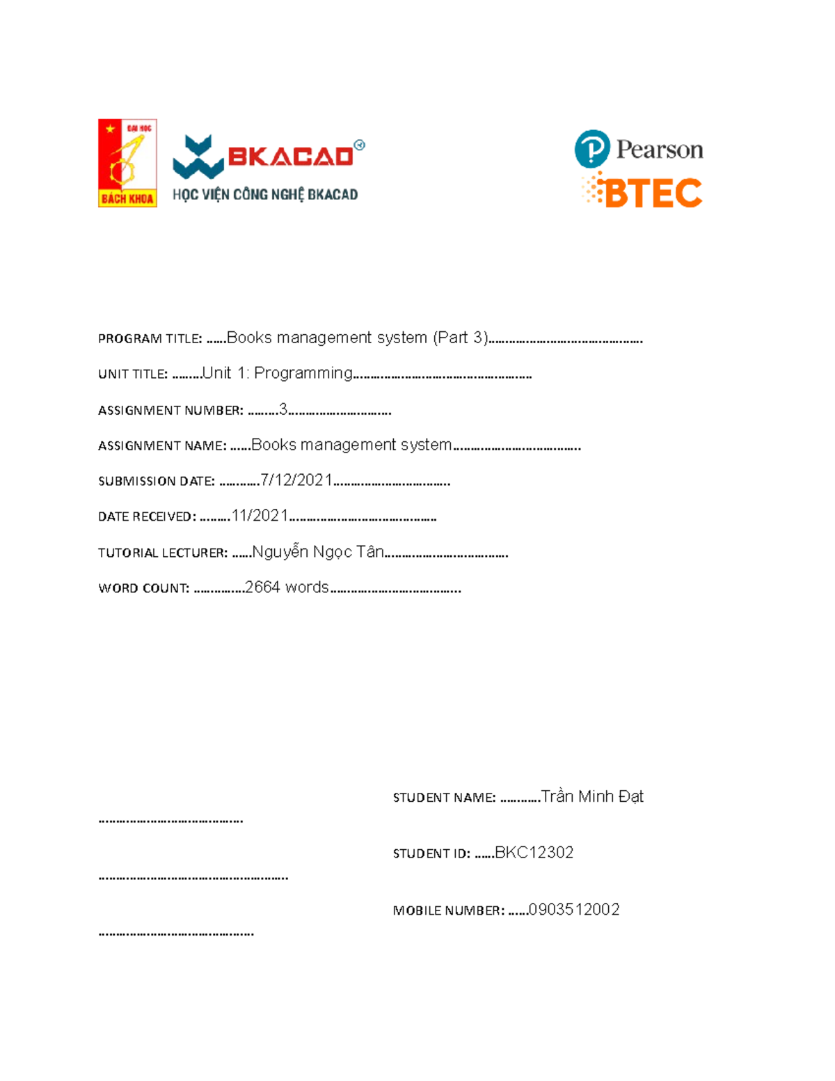 Books management system (PART 3) - PROGRAM TITLE: ..... management ...