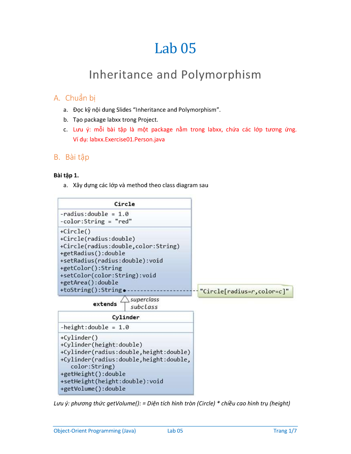 OOP Lab 05 Inheritance And Polymorphism - Lab 05 Inheritance And ...