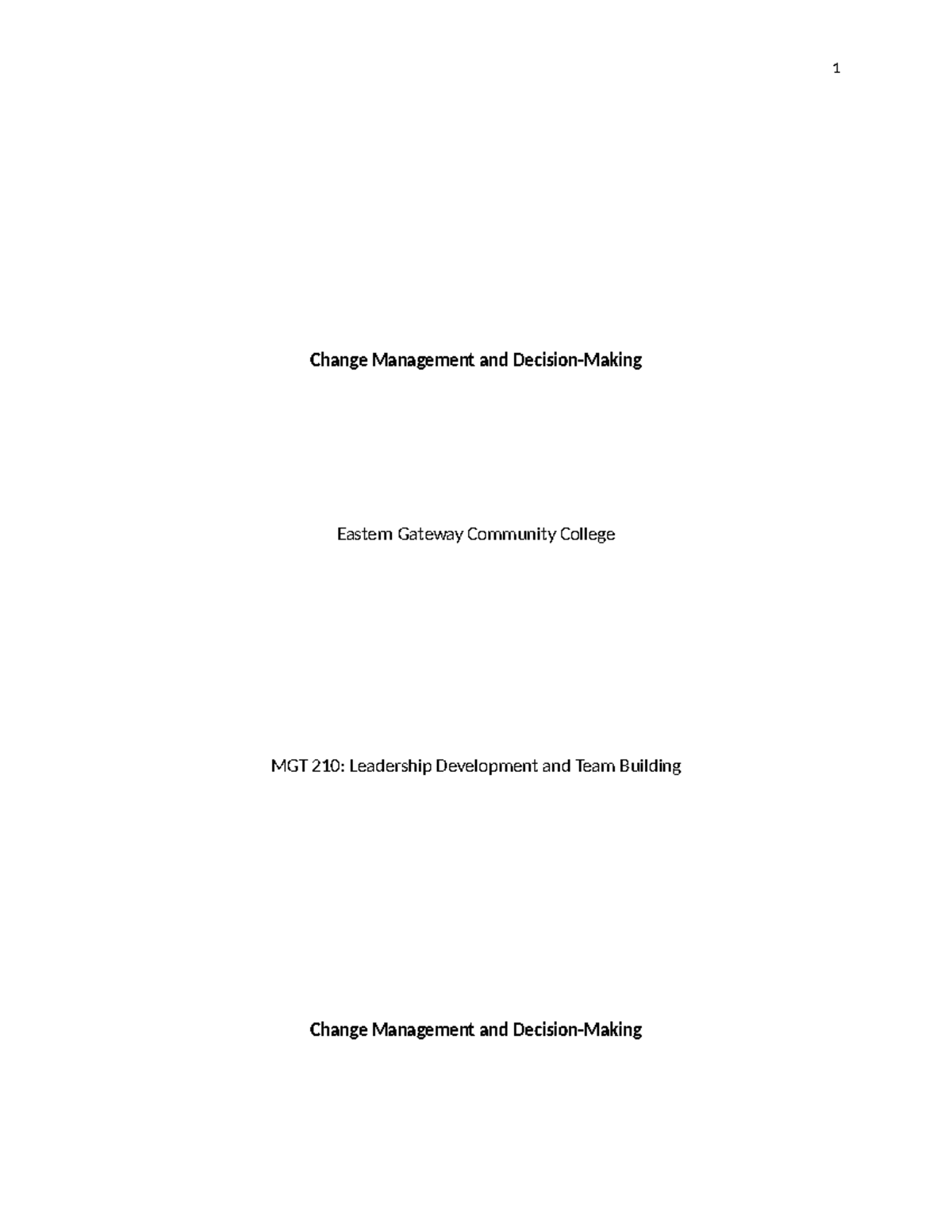 Change Management and Decision unit 3 upload - 1 Change Management and ...