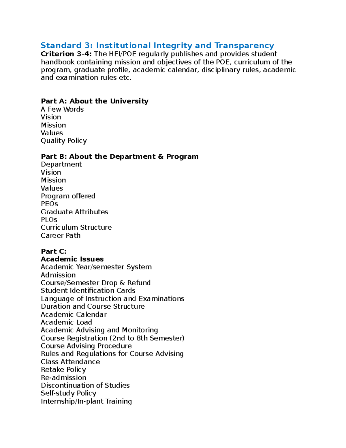 Students handbook - Standard 3: Institutional Integrity and ...