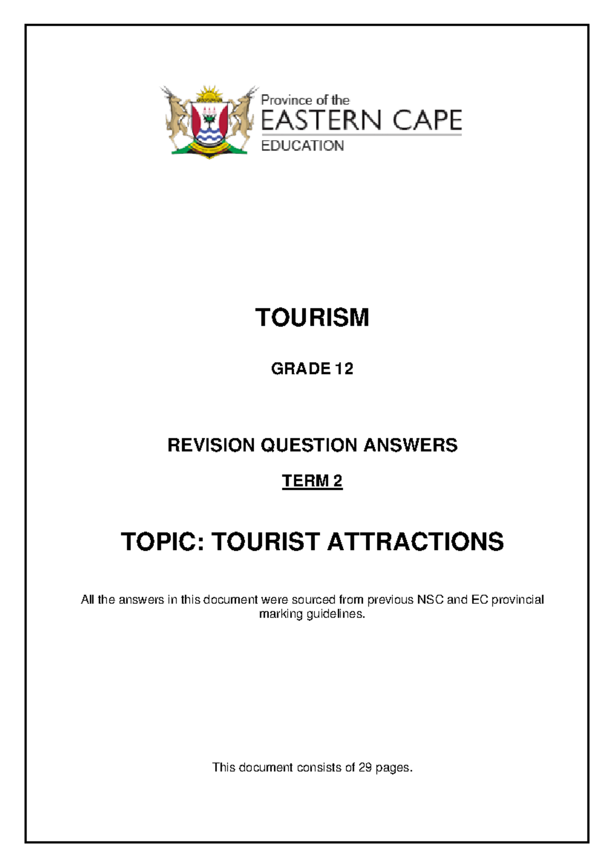 tourism grade 12 november 2016 question paper and memo