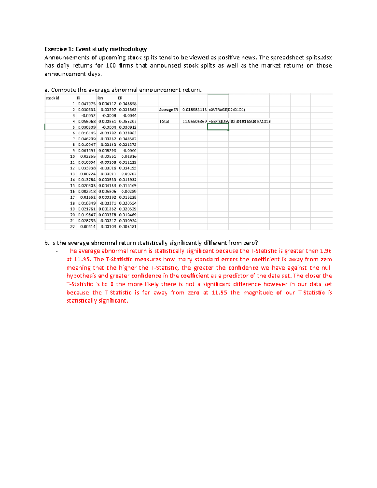 Finance Assignment 4 Exercise 1 Event study methodology