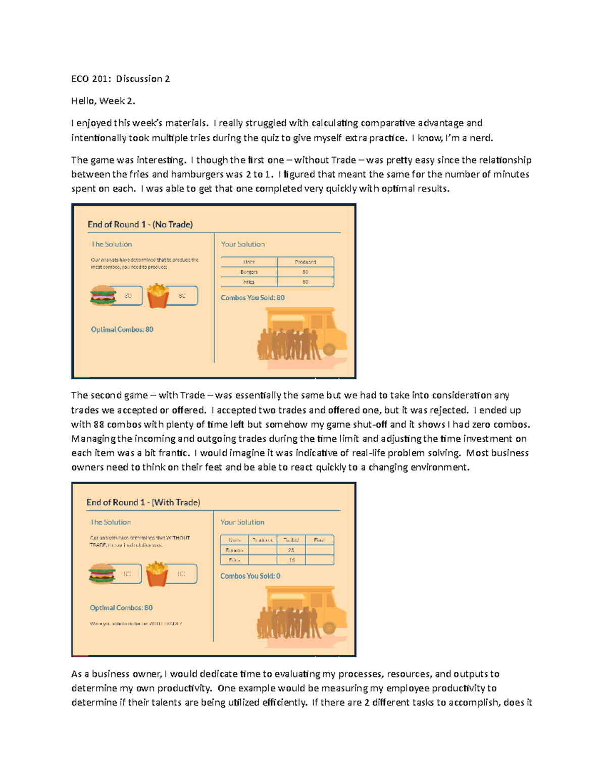 Week 2 Simulation Discussion: Comparative Advantage - ECO 201 ...