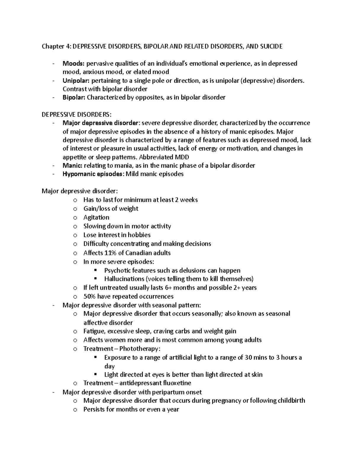 PSYC 340 Part2 - textbook notes for second exam - Chapter 4: DEPRESSIVE ...