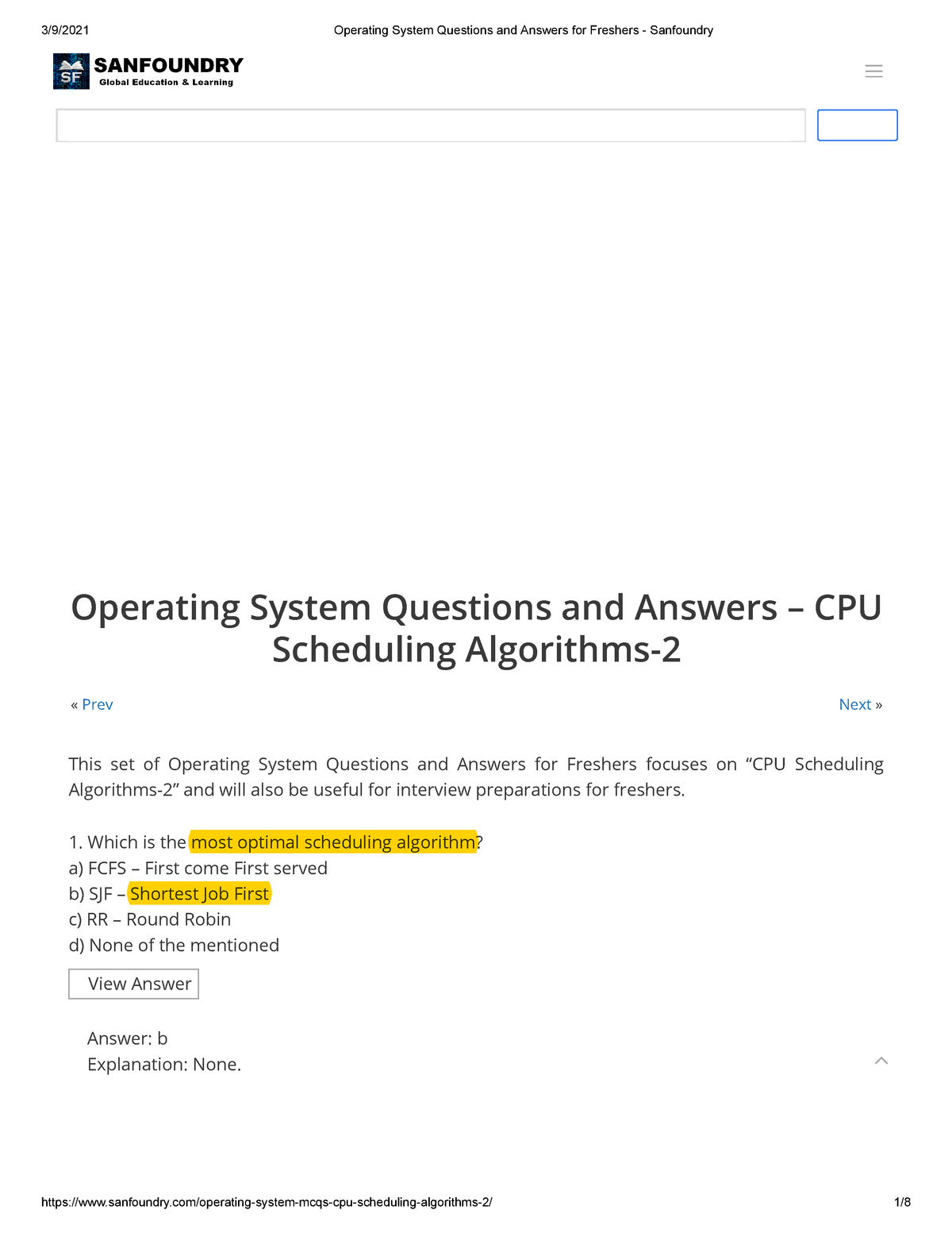 Operating System Questions And Answers For Freshers - Sanfoundry ...