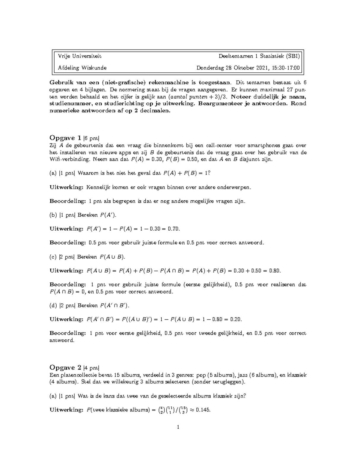 Oefendeeltentamen B - Oefententamen Met Antwoorden - Vrije Universiteit ...