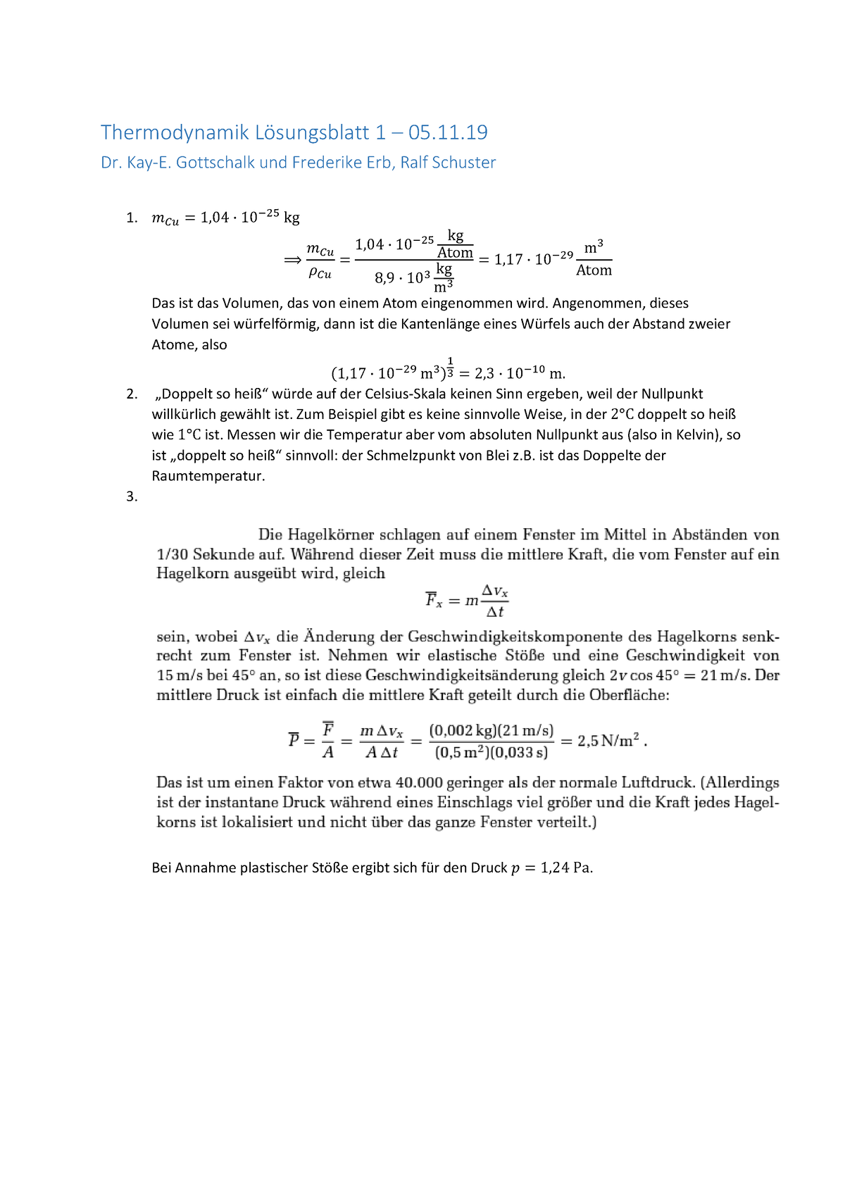 L”sungen 1 - Lösung - Thermodynamik Lösungsblatt 1 – 05. Dr. Kay-E ...