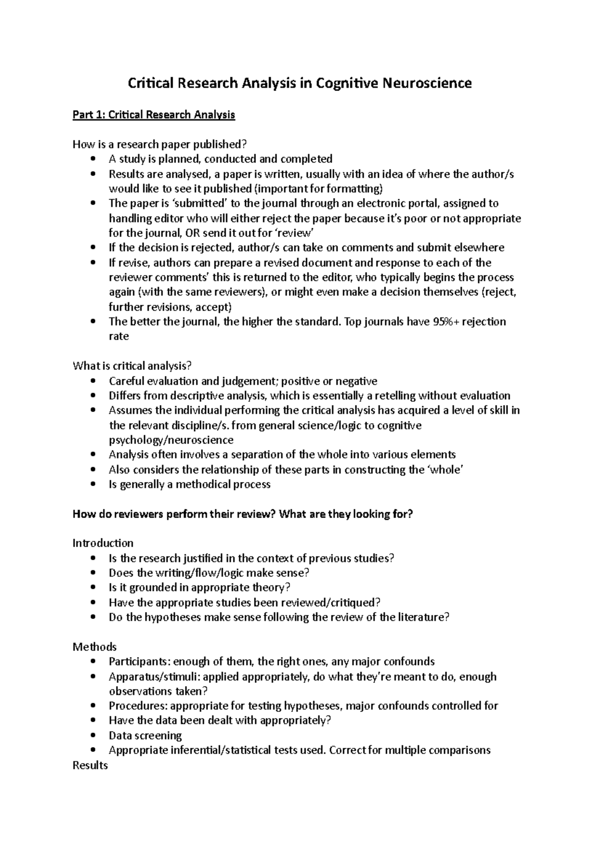 Week 10 - Critical Research Analysis in Cognitive Neuroscience ...
