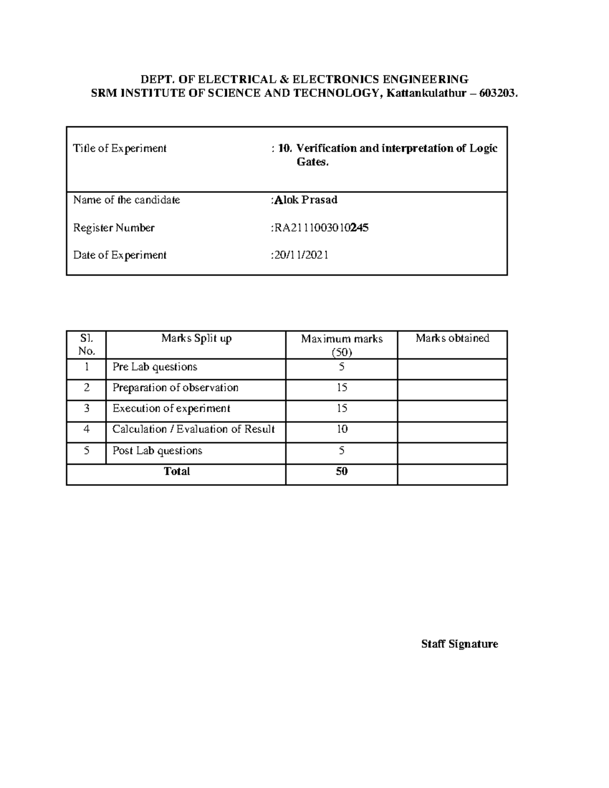 Exp10 Verification and interpretation of Logic Gates DEPT. OF