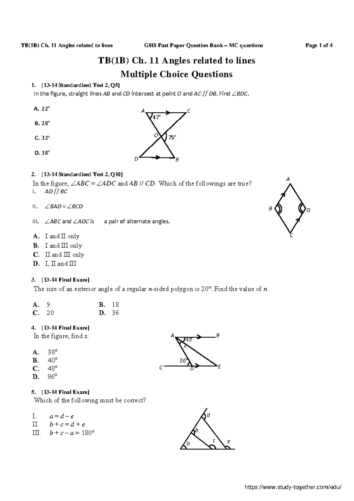 GoodHopeSchool 13181BCh TB(1B) Ch. 11 Angles related to lines