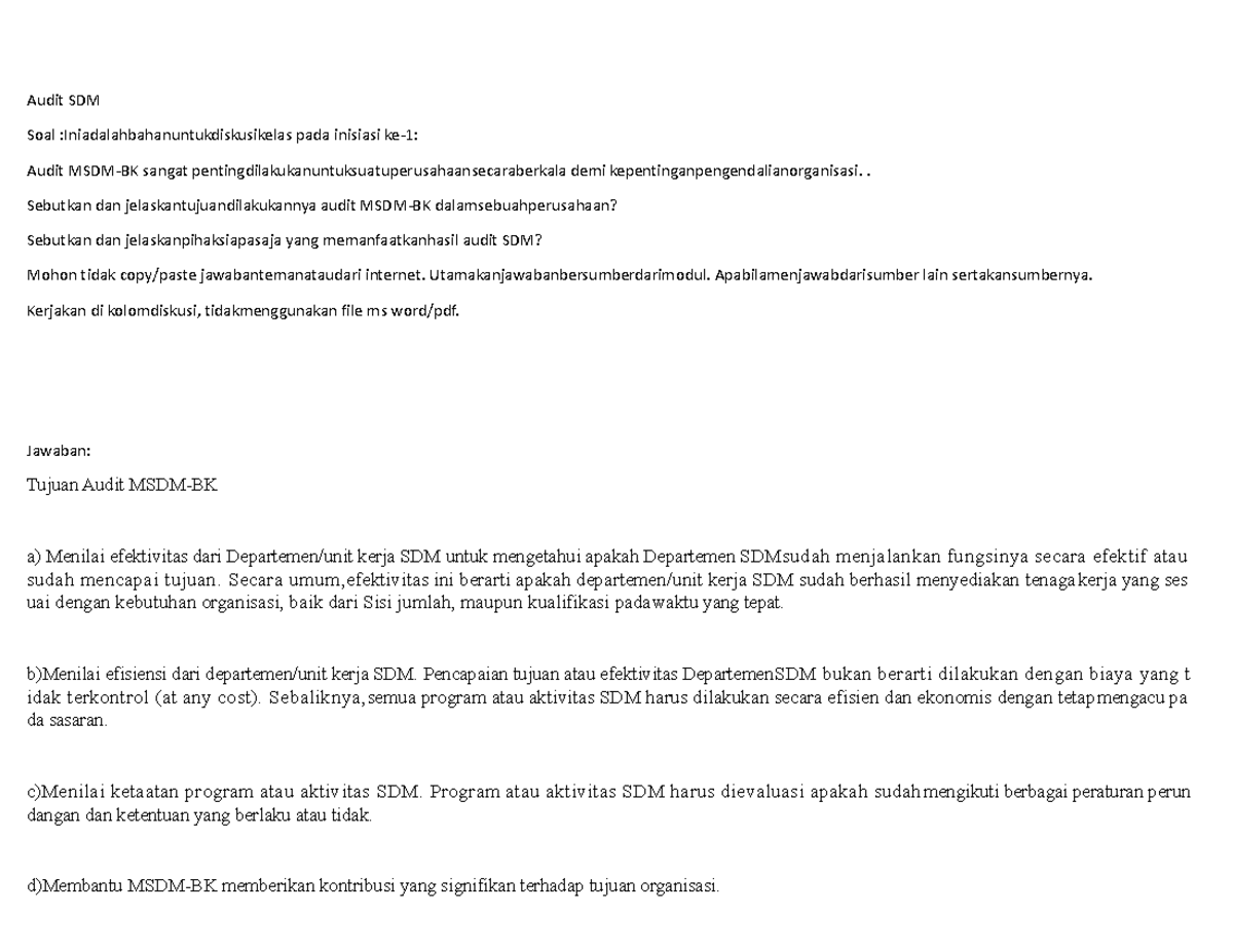 D1 Audit Sdm Audit Sdm Soal Iniadalahbahanuntukdiskusikelas Pada