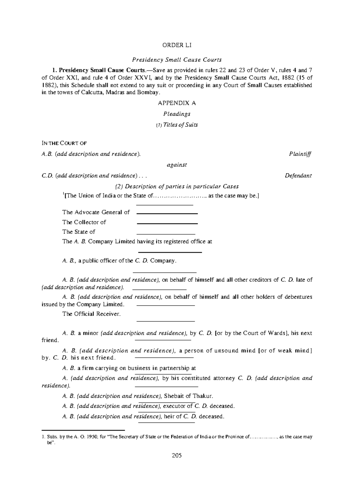 Order XI ORDER LI Presidency Small Cause Courts Presidency Small Cause Courts.—Save as