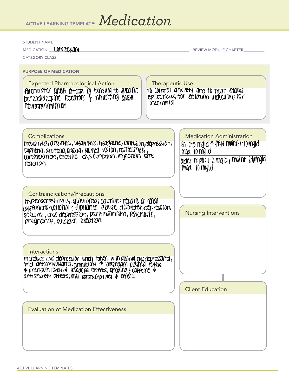 Active Learning Template Lorazepam ACTIVE LEARNING TEMPLATES