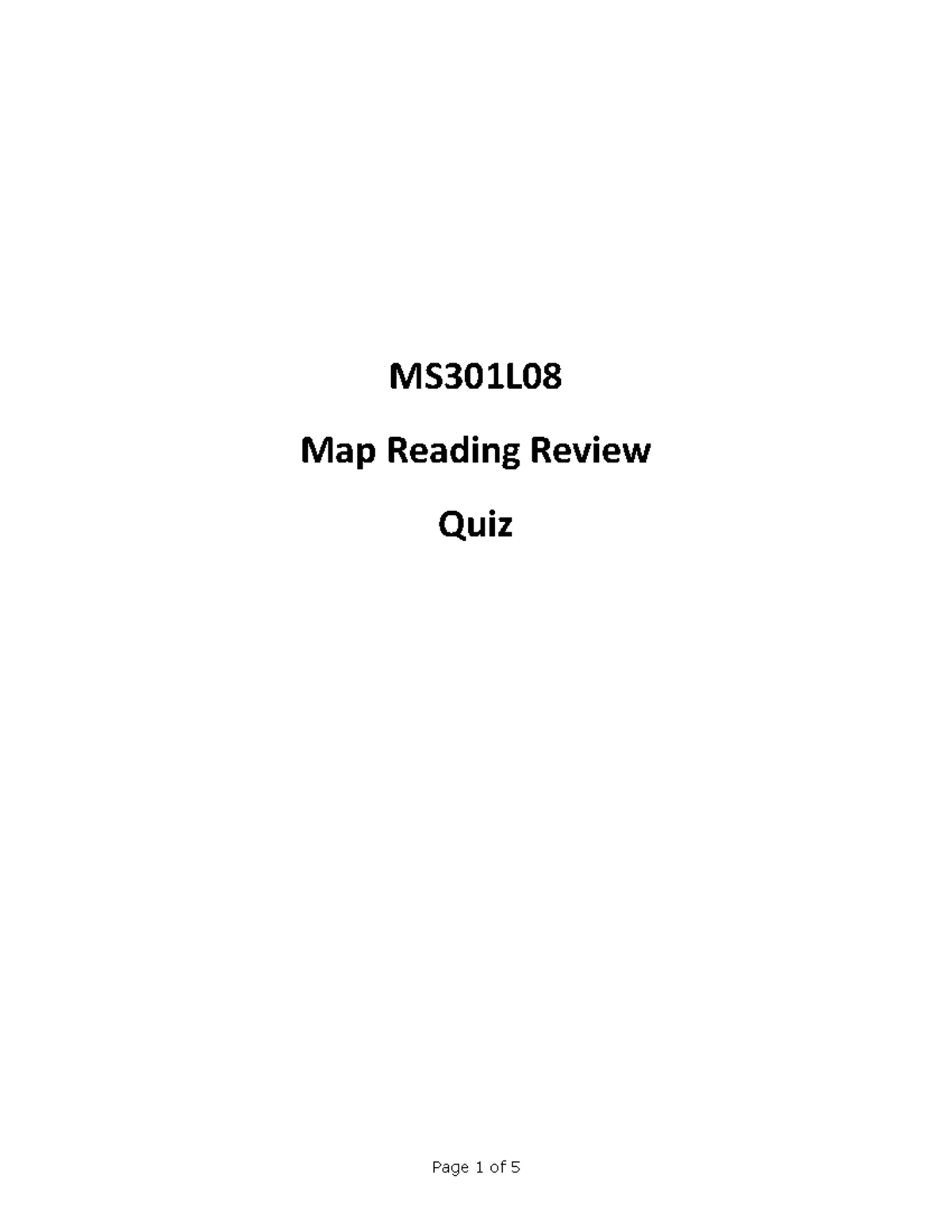 Copy of MS301 land nav ftx test MS301L Map Reading Review Quiz Map