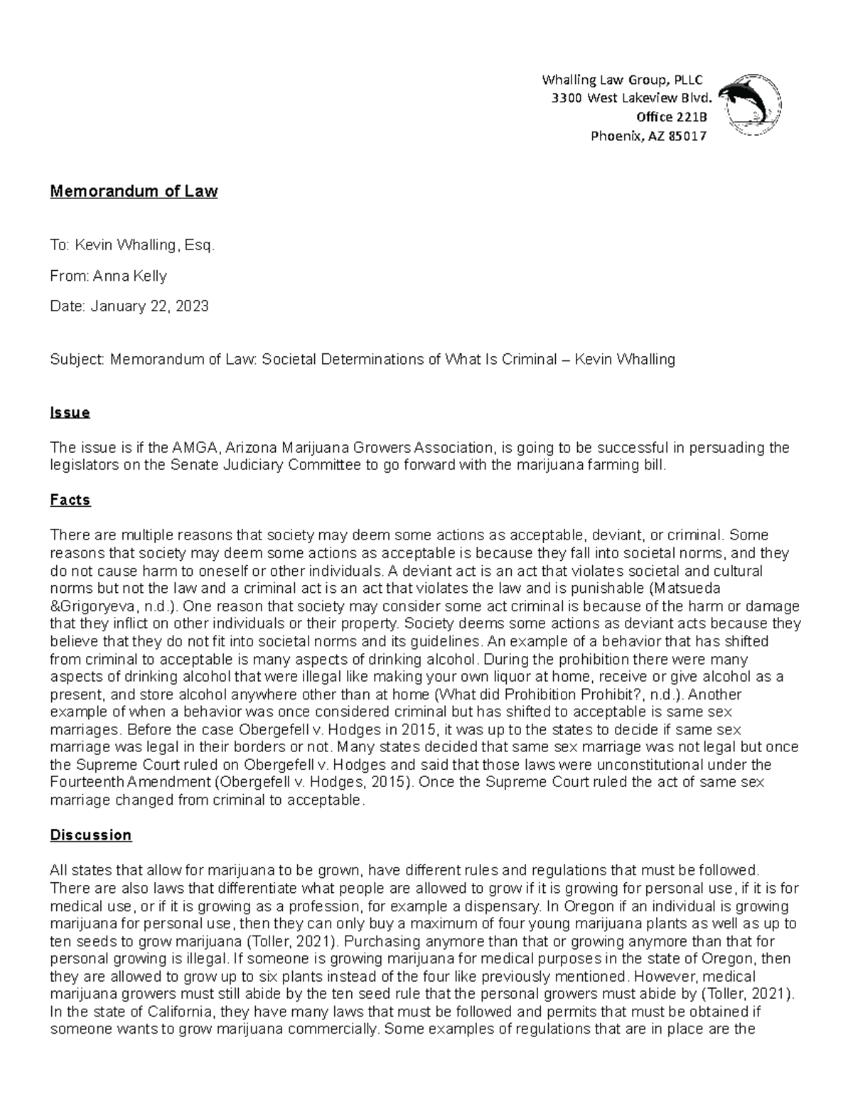 430 memo of law memo of law Whalling Law Group, PLLC 3300 West