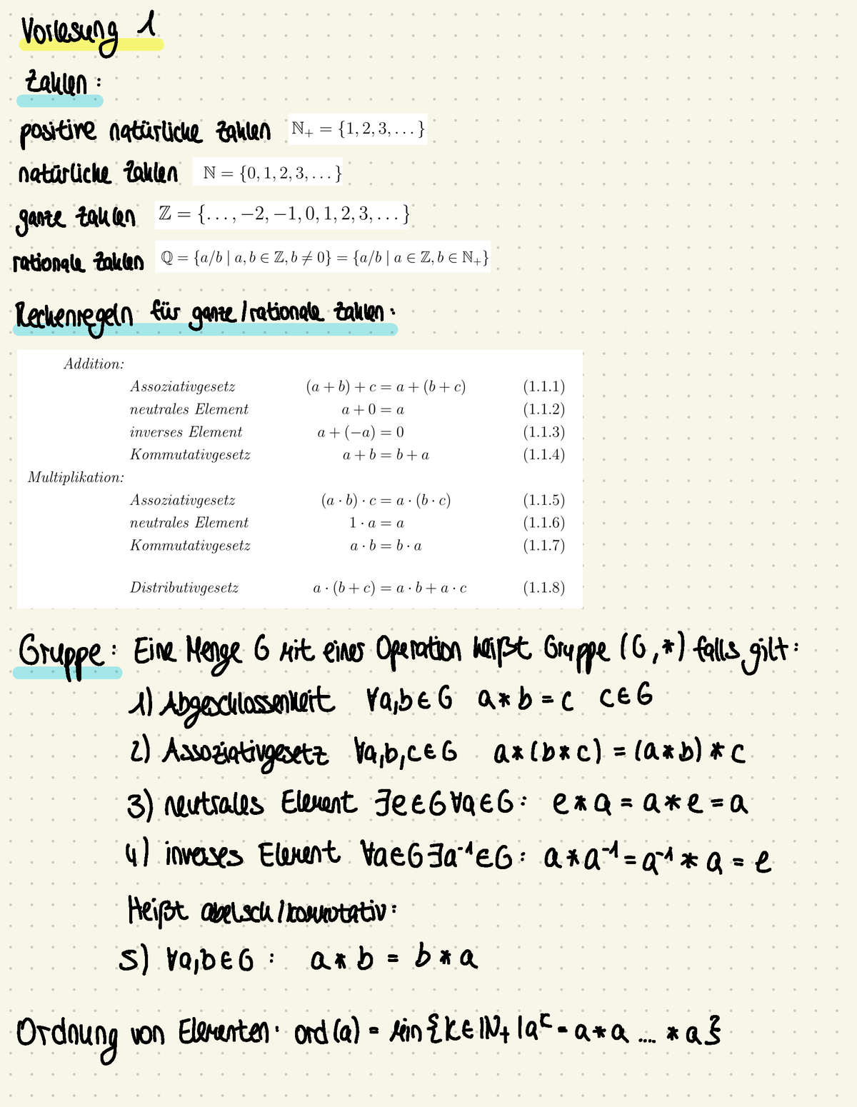 Zusammenfassung RA - Vorlesung 1 Zahlen : Positive Natürliche Zahlen ...