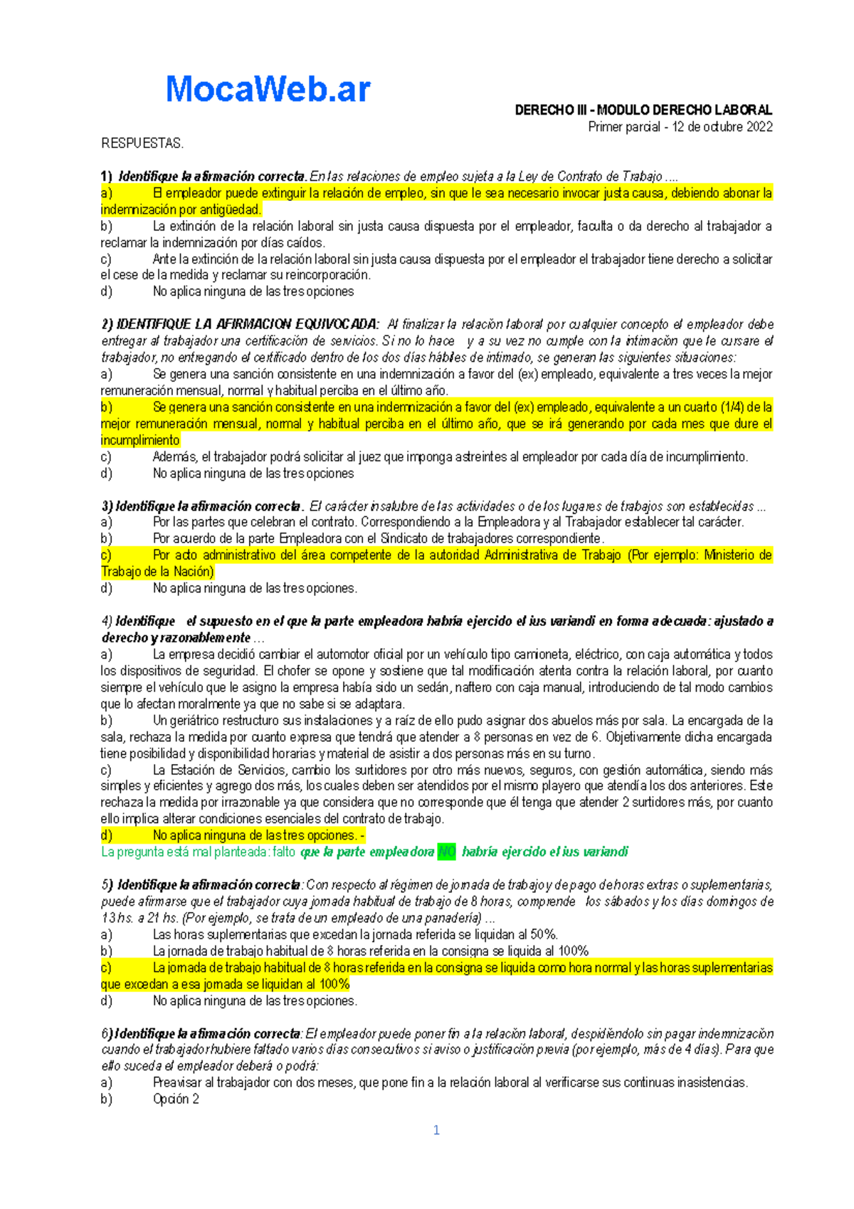 Derecho Parcial Resuelto - DERECHO III - MODULO DERECHO LABORAL Primer ...