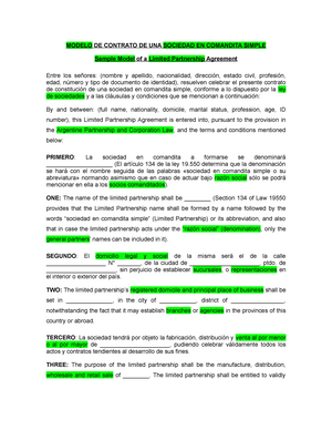 4. Contrato constitutivo de una sociedad en comandita simple - MODELO DE  CONTRATO DE UNA SOCIEDAD EN - Studocu