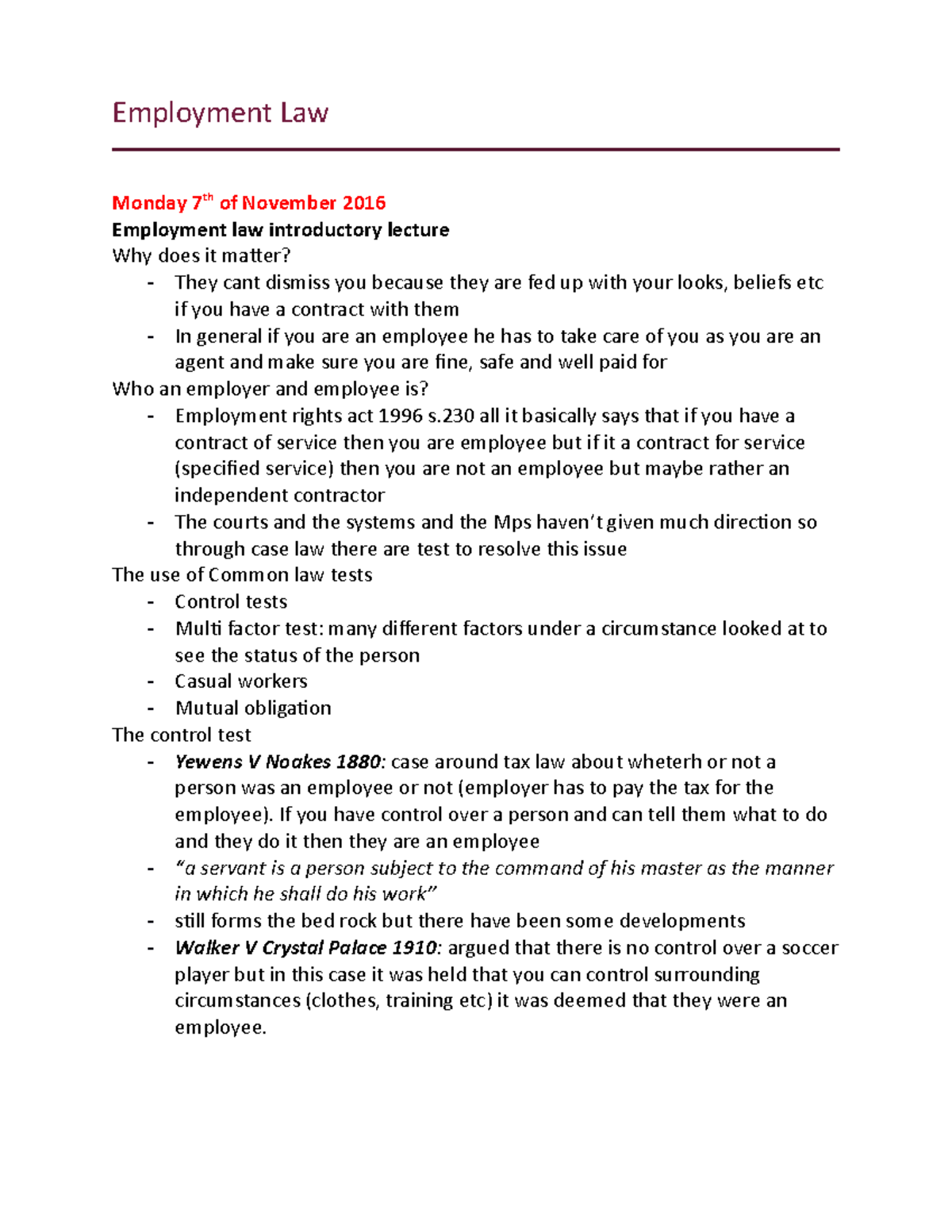 employment law assignments