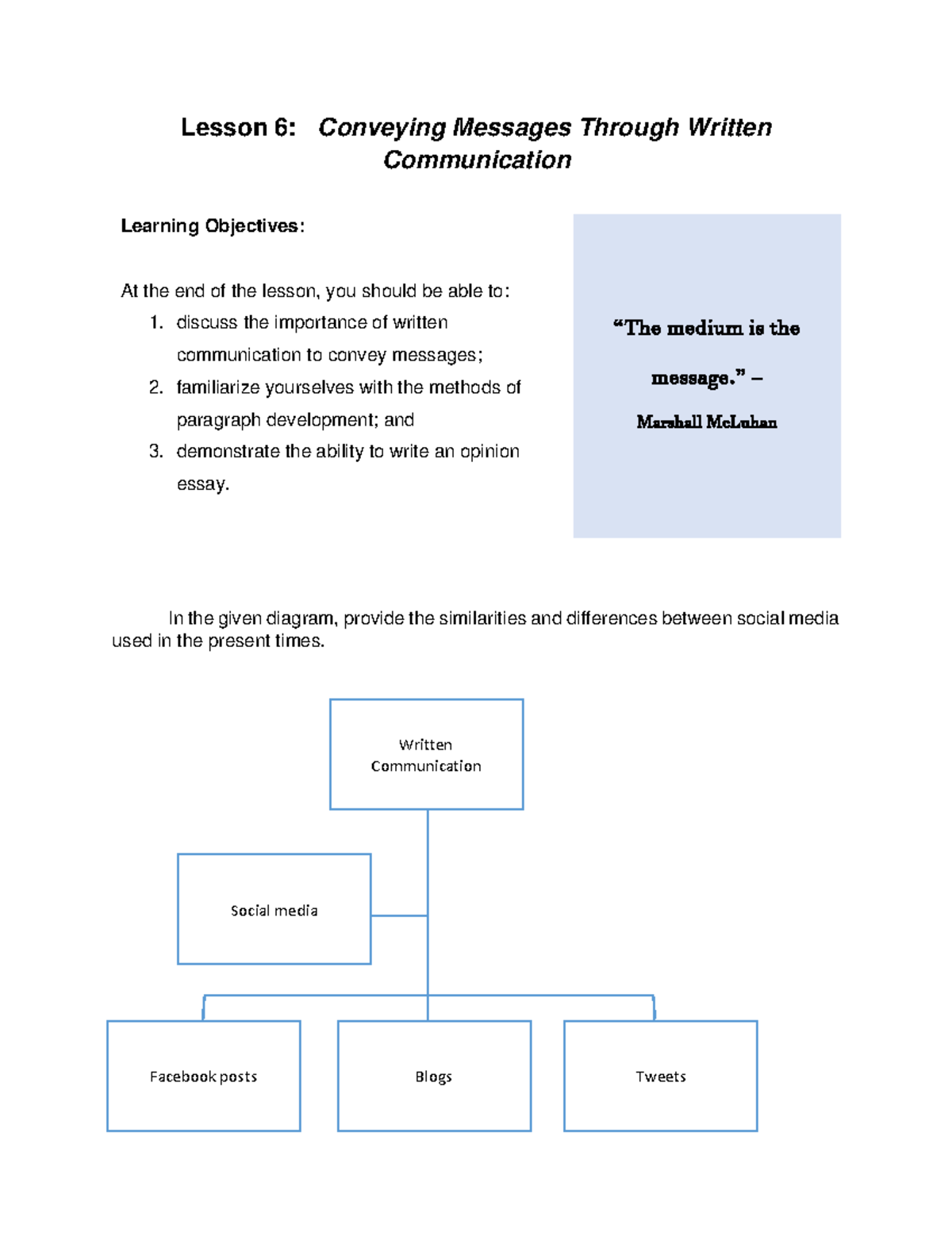 Lesson 6 Conveying Messages Through Written Communication - discuss the ...