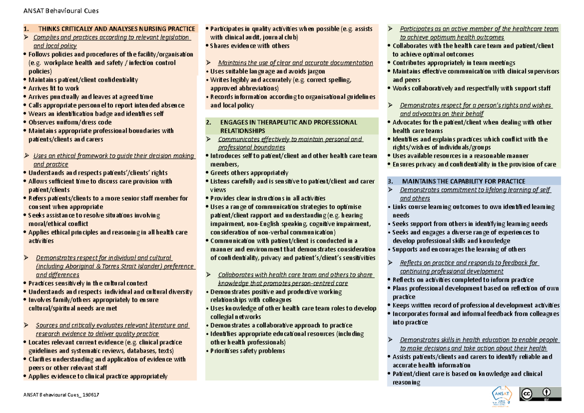 standard 1 thinks critically and analyses nursing practice example