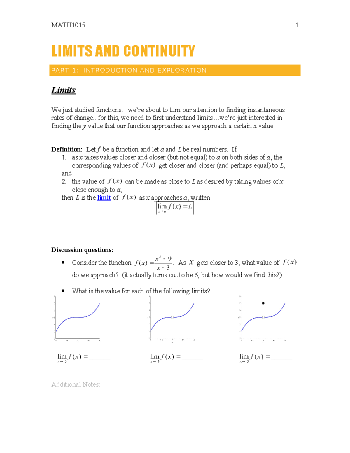 Limits, trigonometry - LIMITS AND CONTINUITY PART 1: INTRODUCTION AND ...