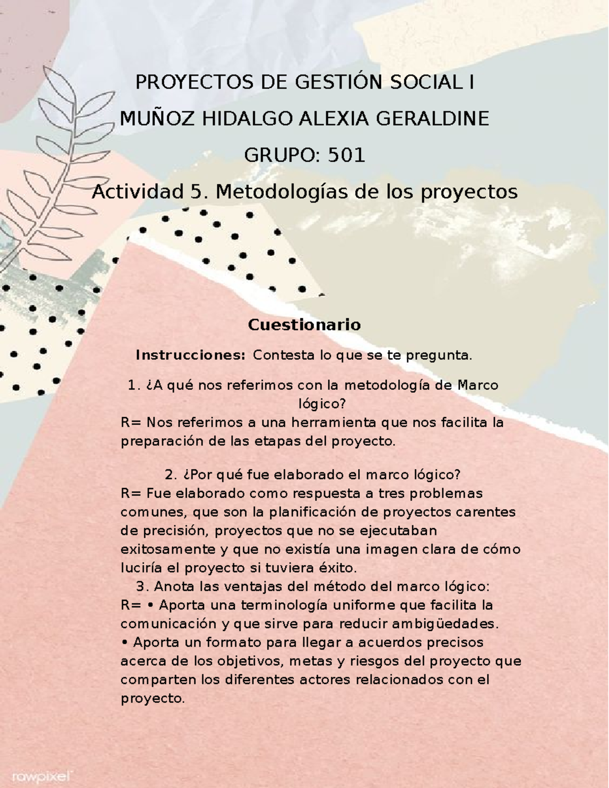 Actividad 5 JKKNHKJNKJNJKLJKL PROYECTOS DE GESTIÓN SOCIAL I MUÑOZ HIDALGO ALEXIA GERALDINE