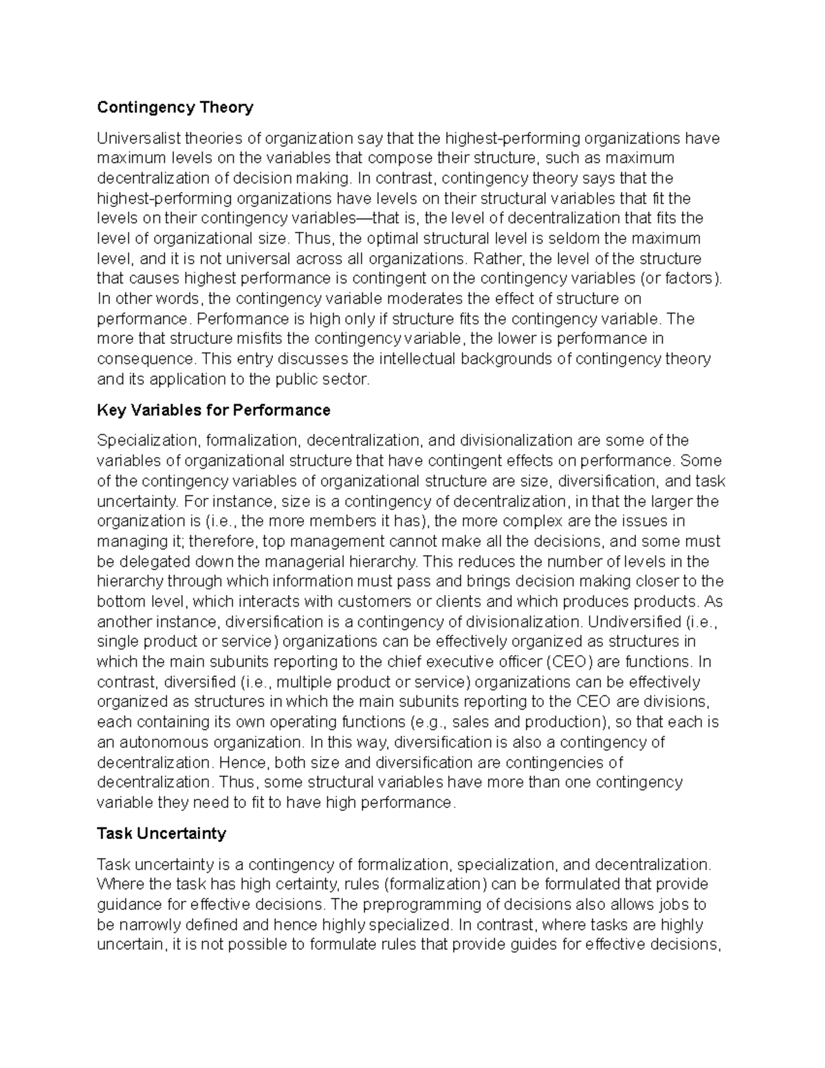 Contingency Theory - Contingency Theory Universalist theories of ...