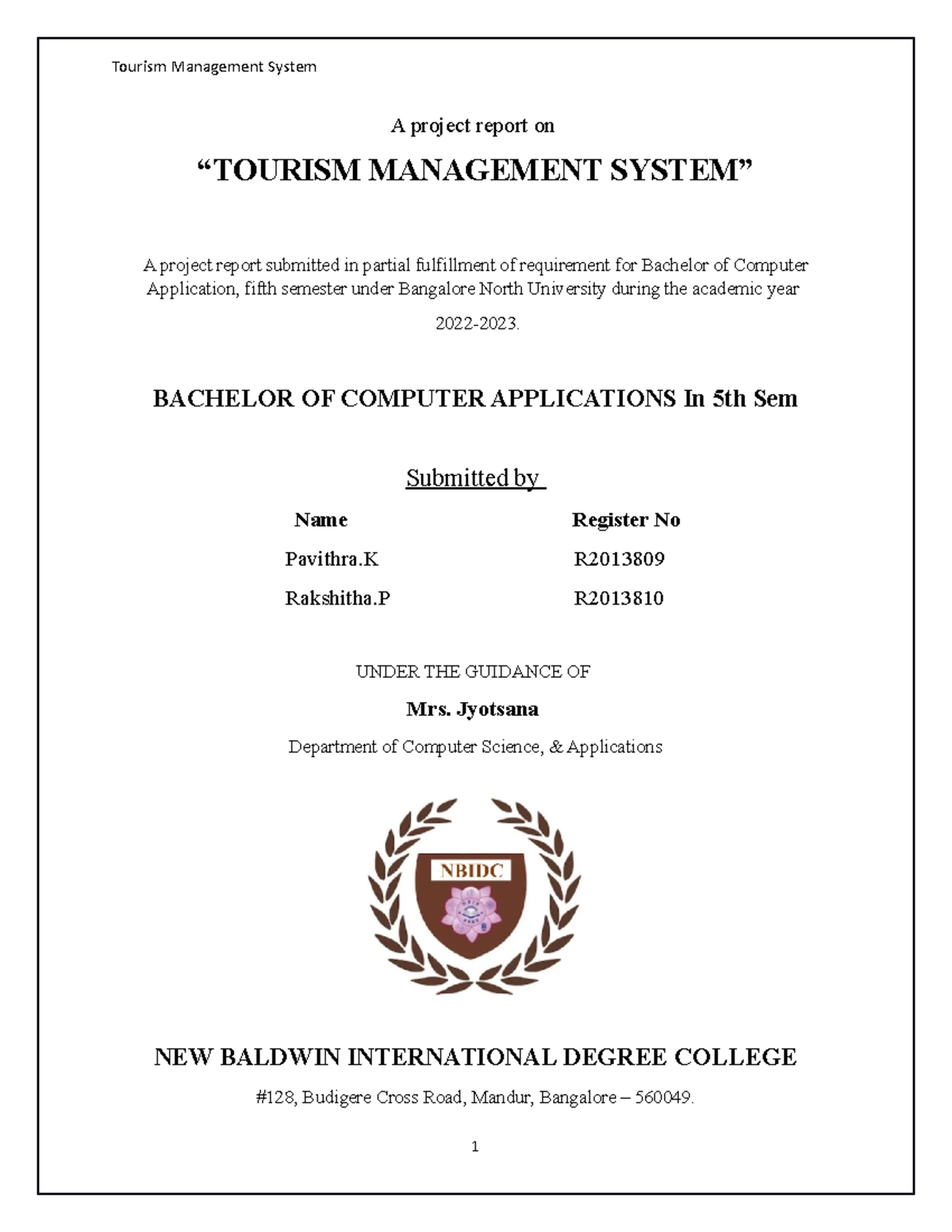 Tourism dp - ####### A project report on “TOURISM MANAGEMENT SYSTEM” A ...