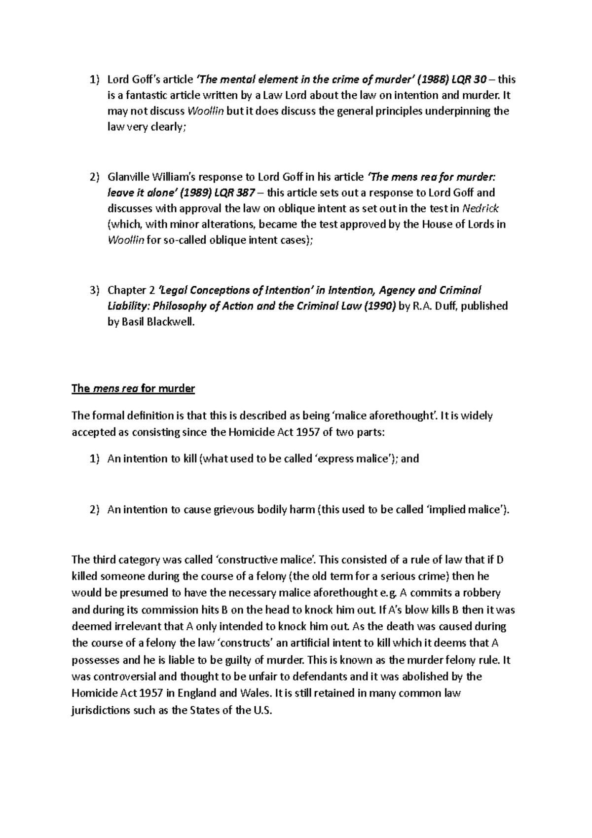 Crime 1. 5 - Lecture notes 5 - Lord Goff’s article ‘The mental element ...