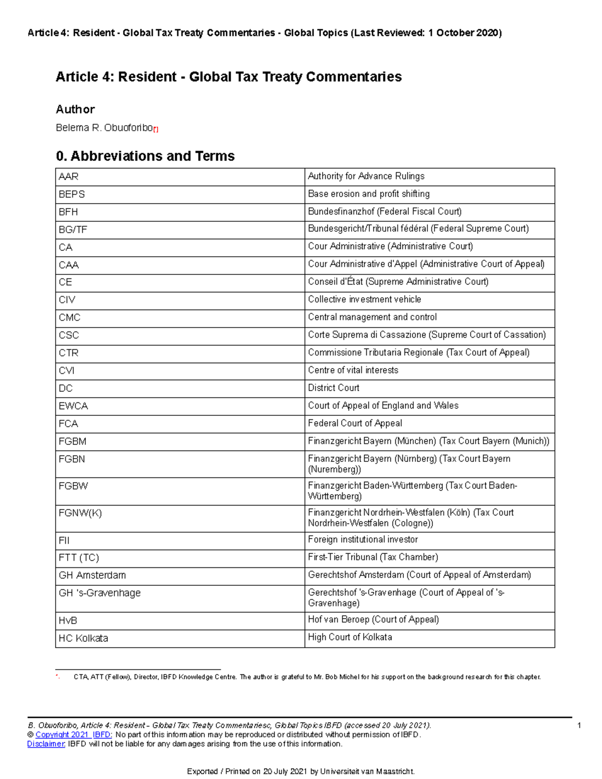 Article 4 Resident Global Tax Treaty Commentaries IBFD B