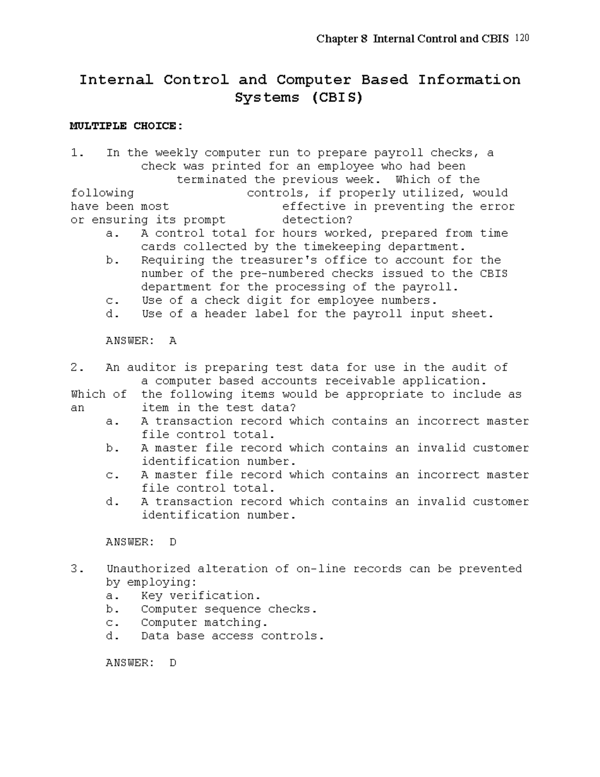 Ch08 - Good for reviewing - Chapter 8 Internal Control and CBIS ...