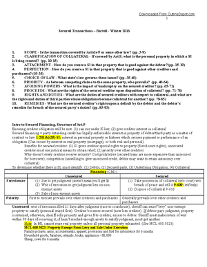 Secured Transaction Outline - SECURED FINANCING BASICS Secured ...