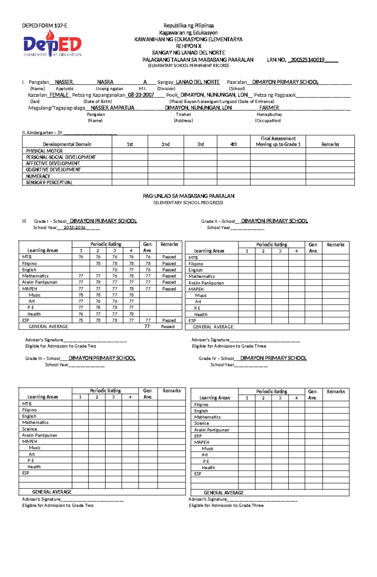 DECS FORM 137 2 k - Hapag - DEPED FORM 137-E Republika ng Pilipinas ...