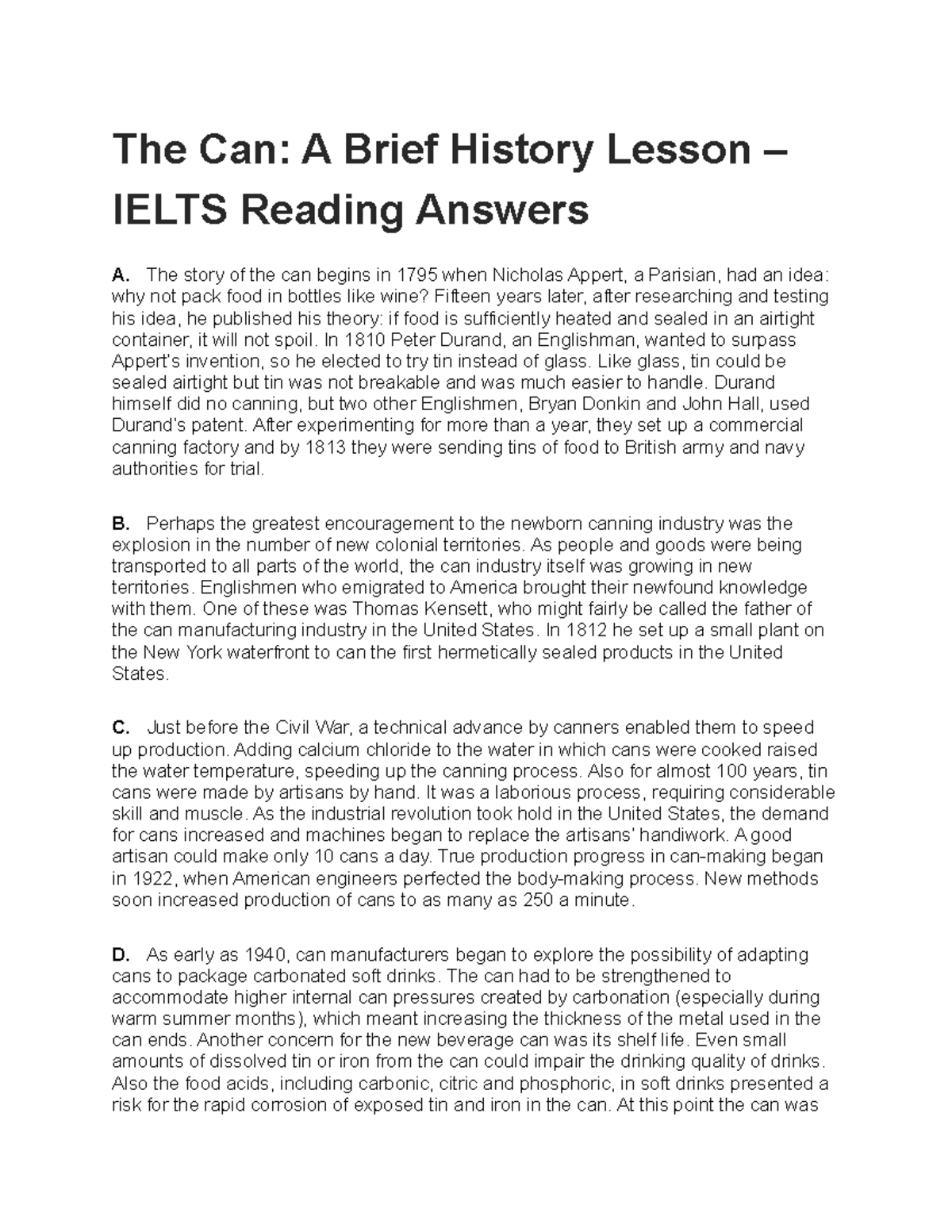 Matching Headings 2 The Can A Brief History Lesson IELTS Reading